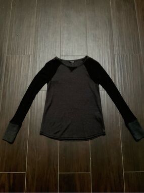 Lucky Brand Long Sleeve Colorblock Scoop Neck Top - Black